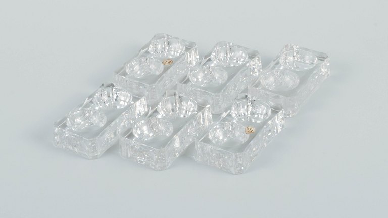Baccarat, France. Six Art Deco double salt cellars, faceted crystal glass.