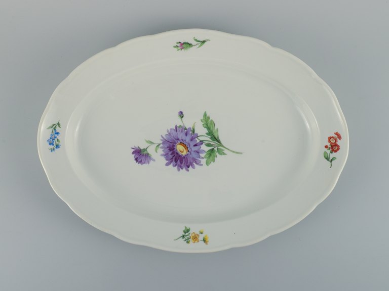 Meissen, large oval serving dish hand painted with flowers.