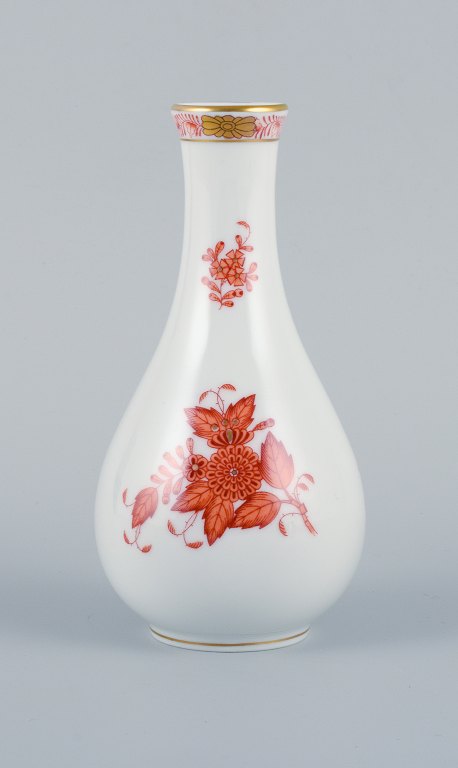 Herend, Hungary, porcelain vase, hand painted with orange flowers.