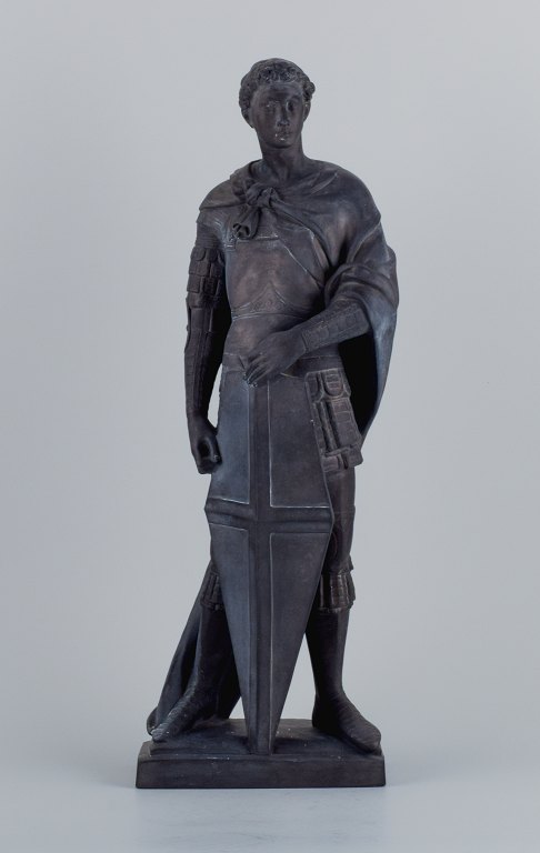 L. F. Jørgensen, Denmark, large and impressive terracotta sculpture of Roman 
warrior with shield.