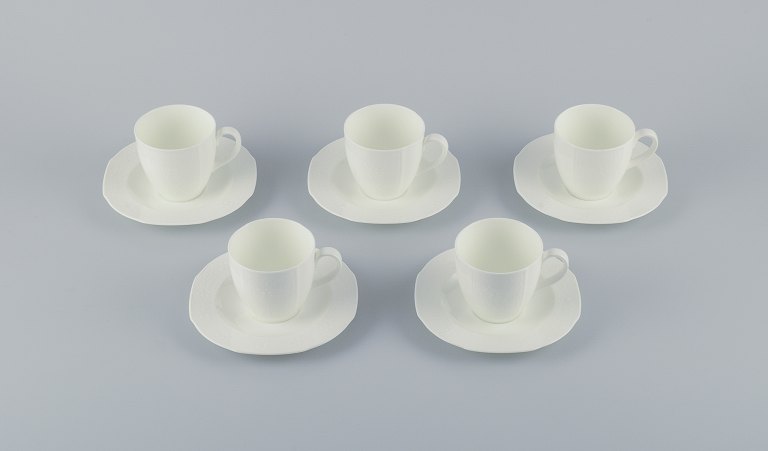 Laureto Weiss for Villeroy & Boch, Joop, set of five coffee cups with saucers. 
White porcelain with flower motifs.