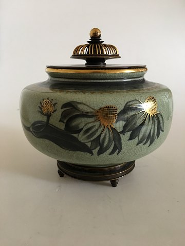 Royal Copenhagen Vase with Bronze lid and stand by Knud Andersen
