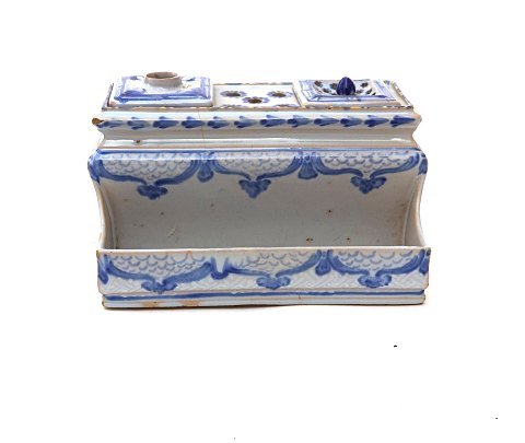 Blue decorated writing compartment, faience. 
Rörstrand 1768