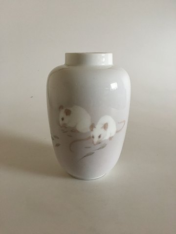 Royal Copenhagen Art Nouveau Unique vase with mice by Frederik August Hallin 
from April 1894 No 4709