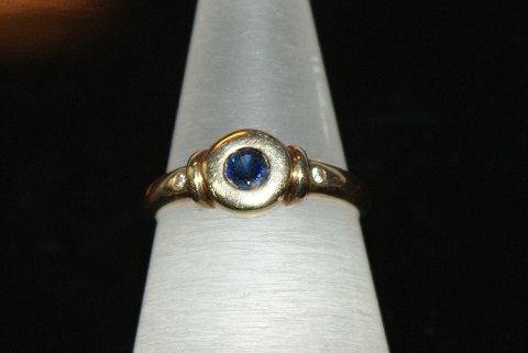 Guldring med Brillant og Safir 14 Karat