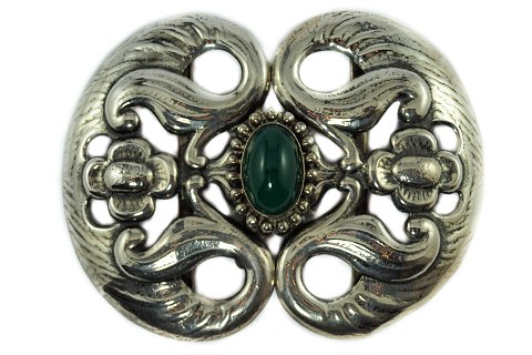 Bernhard Hertz; An Art Nouveau silver belt buckle with green agate