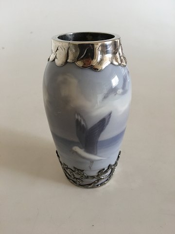 Royal Copenhagen Art Nouveau Vase No. 1138/88A with Anton Michelsen Sterling 
Silver Top and Bottom Piece