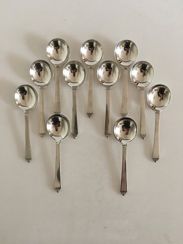 Georg Jensen Sterling Silver Pyramid Set of 11 x Bouillon Spoons with Early GJ 
Hallmarks