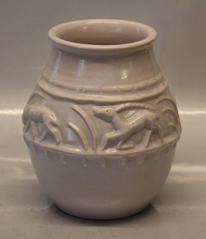 L. Hjorth 251 Vase with antelopes in relief 17 cm Bornholm Pottery Denmark