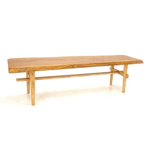 Danish design: Bench, teak and ash. Denmark circa 
1970. H: 51cm. L: 180cm. W: 51cm