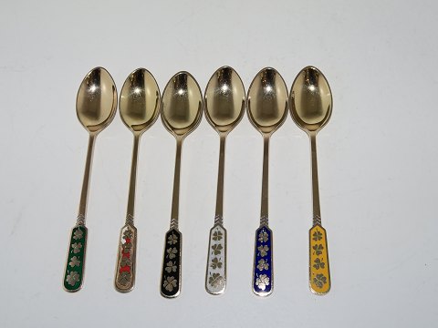 Sterling silver
Six guilded enamel demitasse spoon with different colours from 1950-1960