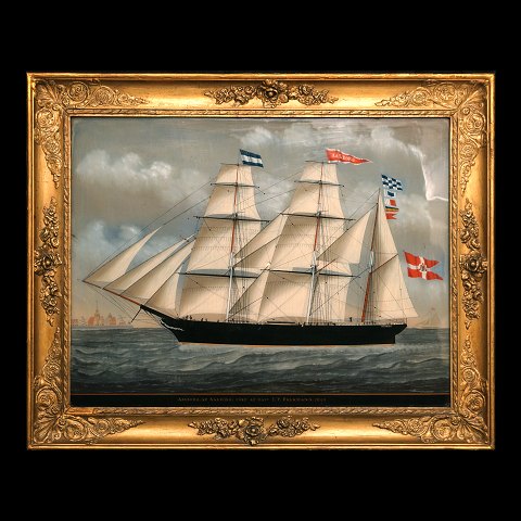 C. L. Weyts, 1828-76, in the manner of: Hinterglas 
painting of the ship "Aalborg" 1865. Visbile size: 
55x72cm. With frame: 70x87cm