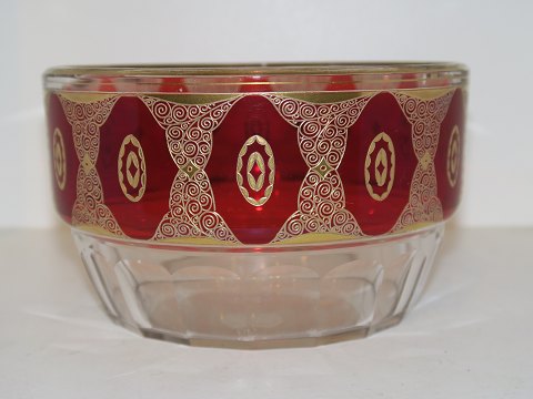 Glasskål i høj kvalitet med rubinrødt glas og guldmønster fra ca. 1910-1930