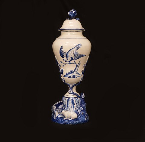 A blue decorated rabbit vase of faience. Signed 
Marieberg, Sweden, 03.10.1772. H: 37cm