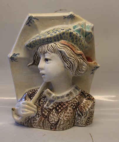 Royal Copenhagen Art Pottery RC Girl head with umbrella and blue cap 39 x 36 x 
14 cm Unique Signered HC Helge Christoffersen
