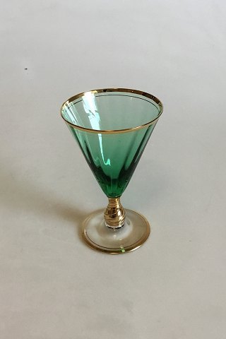 Ida White Wine Glass, Green with optical stripes and gold band 
