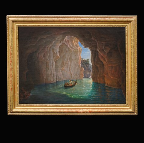 Friedrich Thöming, g. Eckernförde 1802 - Italien 
1873: Die Blaue Höhle, Capri. Signiert und datiert 
Roma 1854. Originaler Rahmen. Lichtmasse: 73x97cm. 
Mit Rahmen: 84x118cm