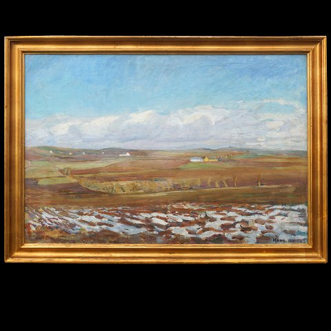 Karl Bovin, 1907-1985, olie på lærred. 
"Vinterlandskab". Signeret og dateret 1944. 
Lysmål: 67x97cm. Med ramme: 80x110cm
