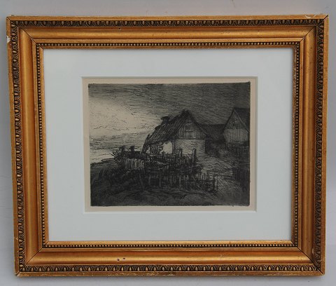 Etching:Carl Locher 1903 Old fisherman