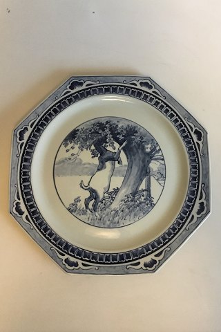 Royal Copenhagen Unique Faience octogonal Plate decorated with a goat eating of 
a tree