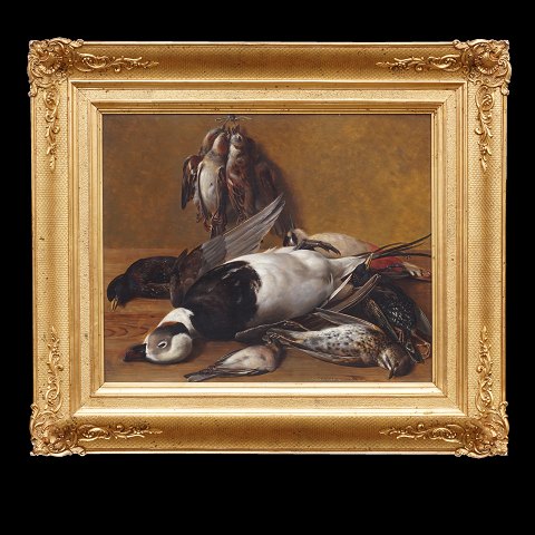 I. L. Jensen, 1800-56: Nature Morte. Olie på træ. 
Signeret ca. år 1830. Lysmål: 35x43cm. Med ramme: 
54x62cm