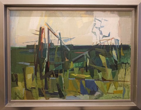 Svend Saabye; Oil painting, composition, green