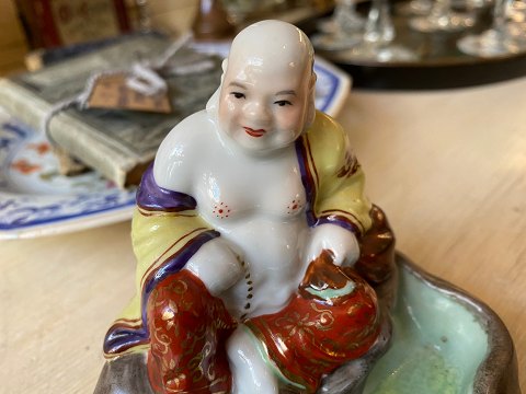 Little Chinese, smiling Buddha / Budai / porcelain figurine - happy Buddha