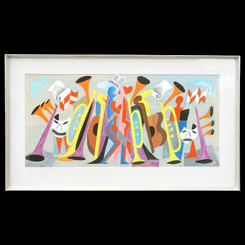 Svend Johansen, 1890-1970: Theatermotiv. Signiert. 
Lichtmasse: 55x93cm. Mit Rahmen: 57x95cm