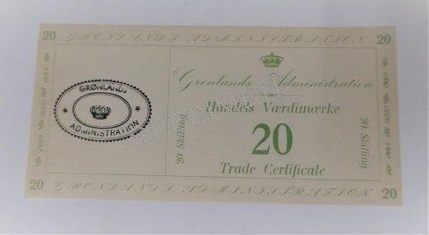 Greenland. Trade Value brand. 20 shillings green SPECIMEN. Quality 0.