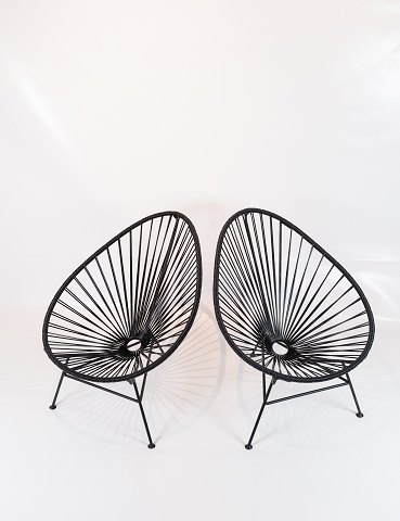 Et sæt String lounge stole af flet og sort metal i flot design fra Living 
Outdoor.
5000m2 udstilling.
