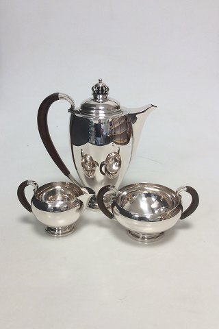 Theodor Sabroe Art Deco Danish Silver Coffee Set with Pot, creamer  and sugar 
bowl from 1942