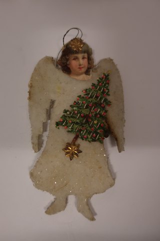 This old Christmas decoration is made of squeezed cotton wool and coloured 
scrap/cardboard
It has a fine old patina