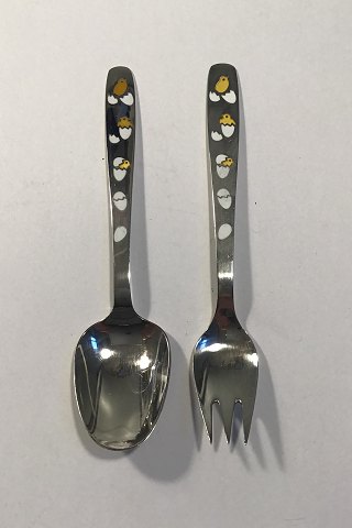 Cohr Sterling Silver Childs Flatware Spoon/Fork (Egg and Chicken)