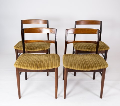 A Set 4 of Dining Room Chairs - Rosewood - Green Fabric - Danish Design - 1960