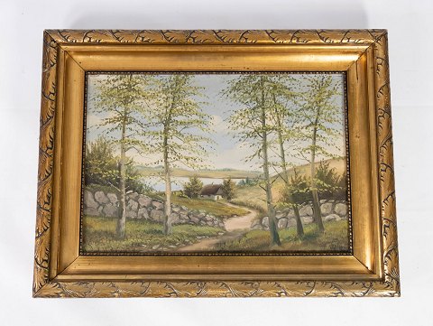 Oil painting with nature motif and with gilded frame from the 1930s.
5000m2 showroom.