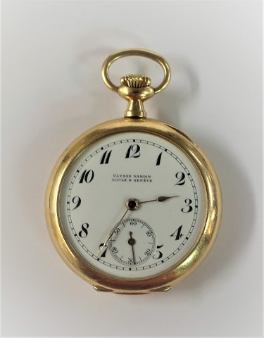 Ulysse Nardin, Schweiz. Damen Taschenuhr 18 Karat Gold (750). Durchmesser 32 mm. 
Die Uhr funktioniert.