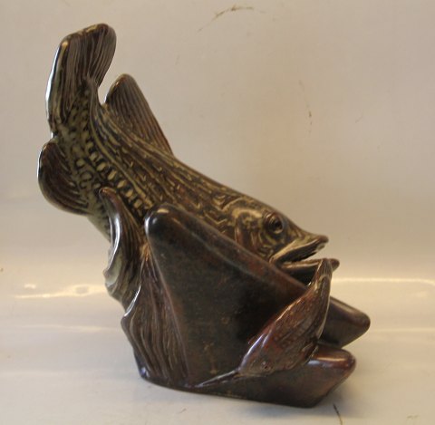 Unique RC Fish Sculpture Pike & Perch 34 x 31 x 27 cm Jorgen Mogensen Dilou 
Glasur  Royal Copenhagen Art Pottery