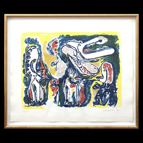 Asger Jorn, 1914-73  Litographie. "Sujet 
Romantique". 71/100. Signiert "Jorn 53". 
Lichtmasse: 54x64cm. Mit Rahmen: 61x72cm