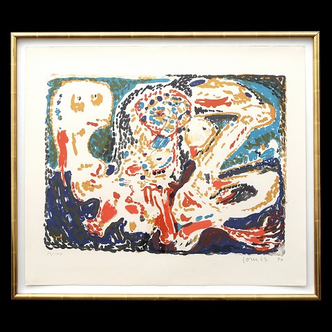 Asger Jorn litografi. Asger Jorn, 1914-73, 
litografi. 40/100. Signeret "Jorn 53". Lysmål: 
57x65cm. Med ramme: 64x72cm