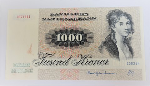 Dänemark. Banknote 1000 DKK 1992 C5. Qualität Uncirculated. Banknote hat einen 
kleinen Fleck