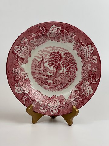 Red Paris Deep Dinner Plates, English Scenery, Wood & Sons, Enoch Woods, Woods 
Ware with Transfer Print