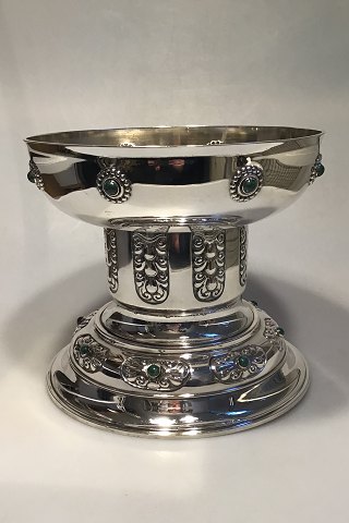 Laurits Berth Silver Tazza on mirrorbase Malachite decoration