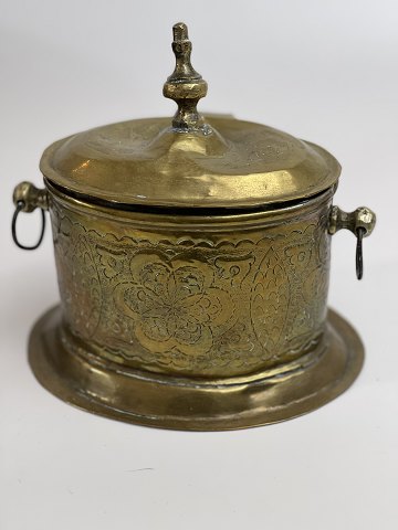 Antique Moroccan brass tea caddy, Middle East, early 1900s.