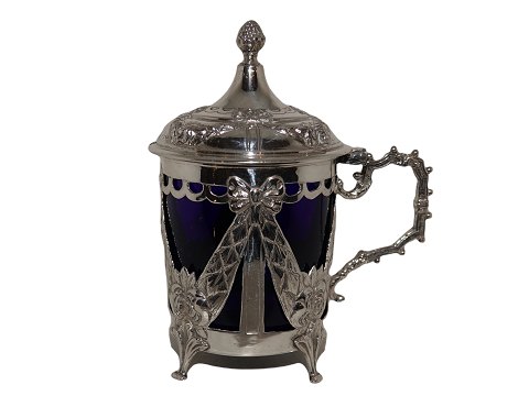 English silver 
Large marmelade jar with blue glass from around 1900