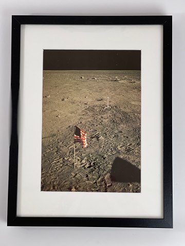 The American flag / Old Glory planted on the moon in 1969 by Apollo 11 
astronauts - Vintage NASA color offset photo / photo poster / photo print from a 
20th century