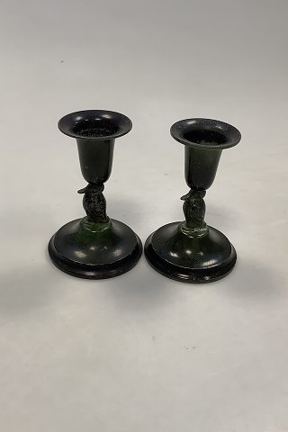 Pair of Small Danish Bronze Candlesticks with Bird motifs