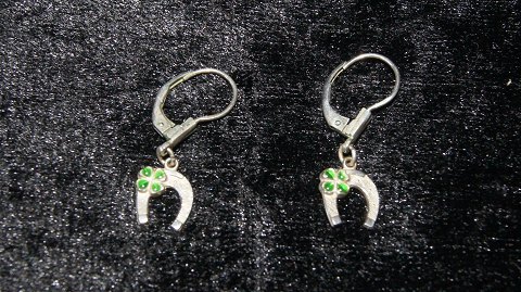 Silver earrings Horseshoes with green stones