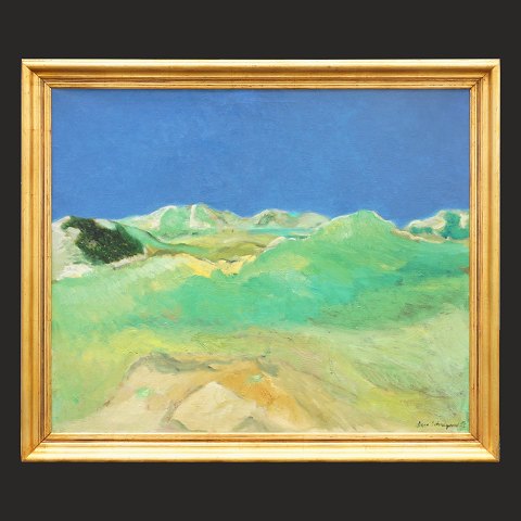 Jens Søndergaard, 1895-1957, Öl auf Leinen. 
"Dünenlandschaft". Signiert und datiert 1955. 
Lichtmasse: 83x99cm. Mit Rahmen: 96x112cm