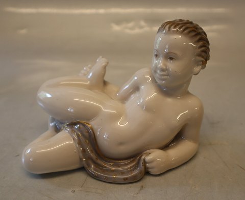 1876 RC Child lying- Cherub - Putti with scarf 9.5 x 12 cm gilt hair and Grapes 
 Royal Copenhagen