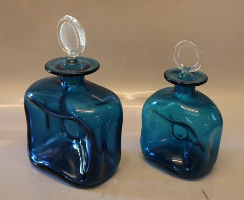 Blue Holmegaard decanter with flat round stopper